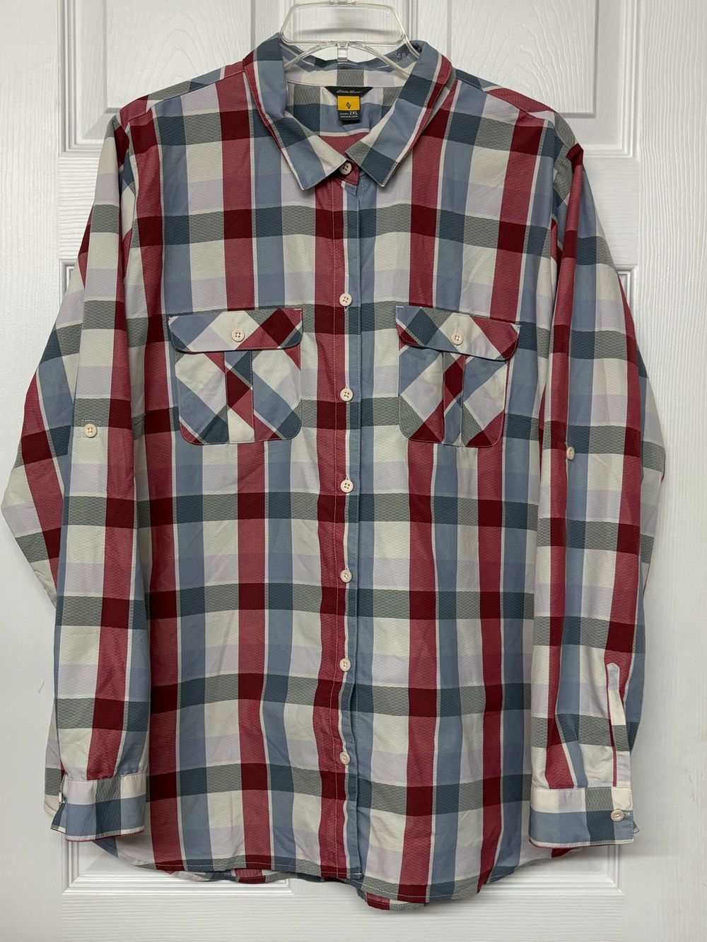 Eddie Bauer Lightweight Quick Dry Plaid Button Front Long Sleeve Top Sz XXL